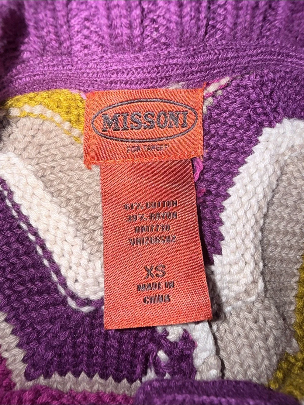Missoni Purple, Cream & Yellow Knit Sweater Label Detail
